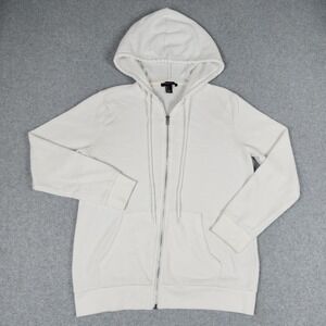 Forever 21 Hoodie Womens Small White Fleece Lined Stretch Long Sleeve Full Zip